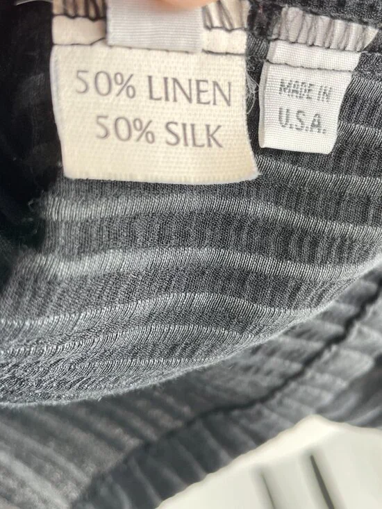 Planet by Lauren G 50% Linen 50% Silk Black Ribbed Boxy Top OS - Picture 6 of 7